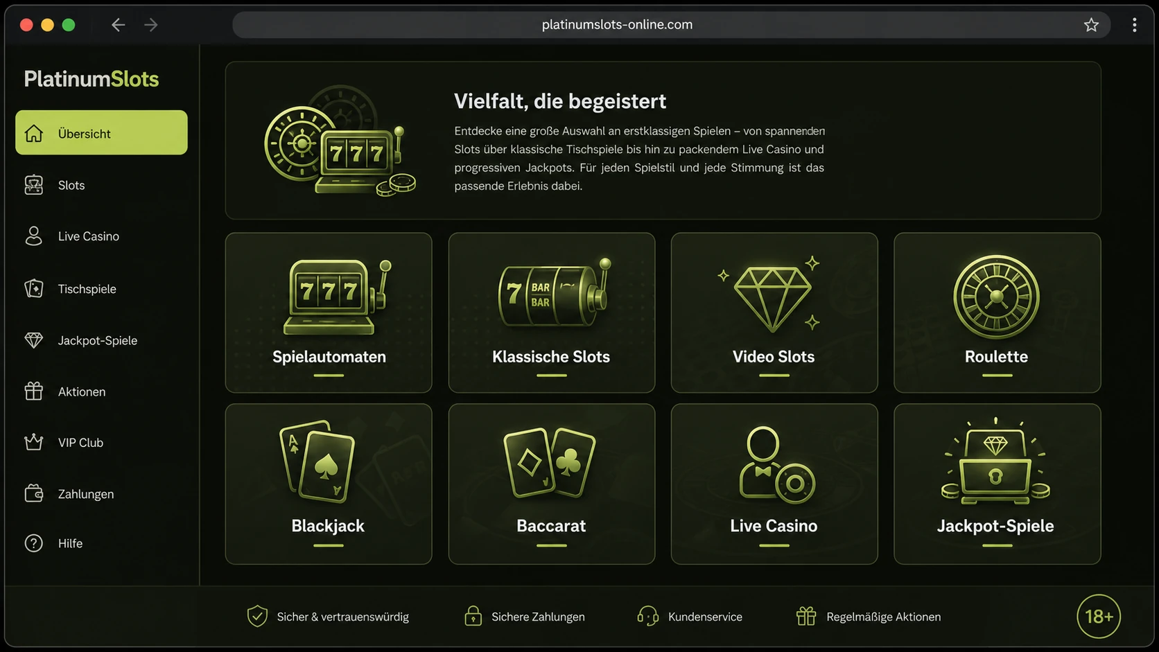 Überblick über Platinum Slots Casino